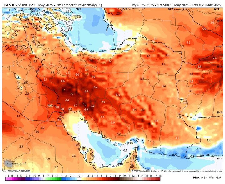 نخستین دمای بالای ۵۰ درجه کشوردر شبانکاره دشتستان ثبت شد