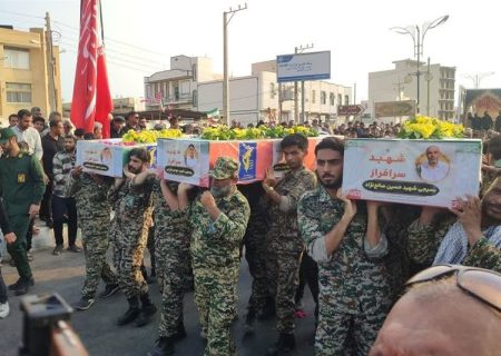 حماسه تشییع شهدای ترور جزیره لاوان در بندر دیر